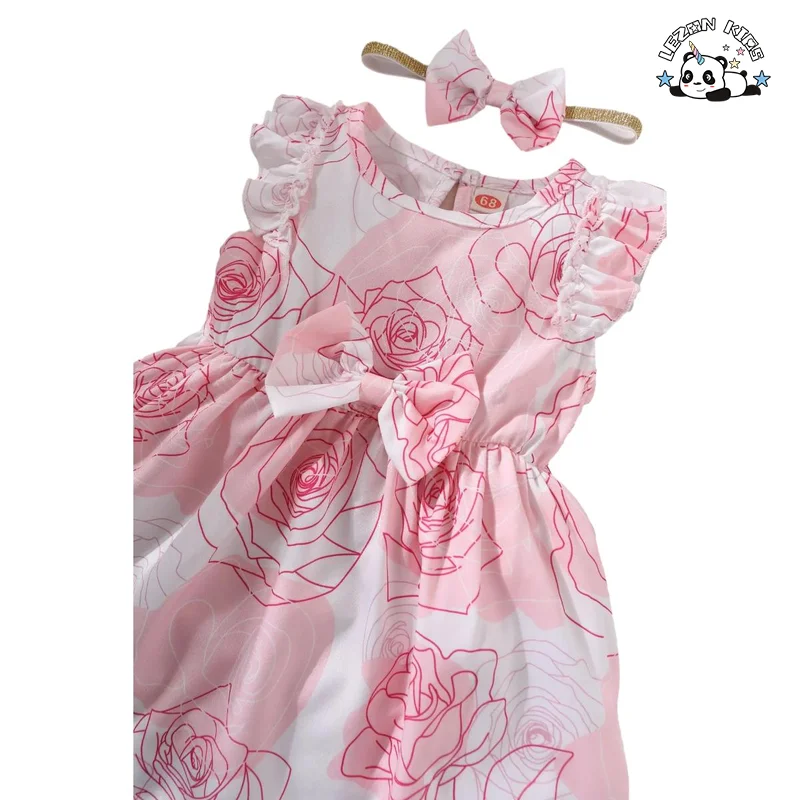 LEZONKIDS - Cotton Girls Dresses Pink Sweet Flower Girls' Dress Casual Baby Dress for Kids Girls Customized